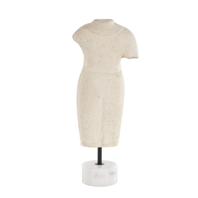 Geovan Paper Mache Distressed Greek Inspired Figurine People Decorative Cream Sculpture with Mable Base