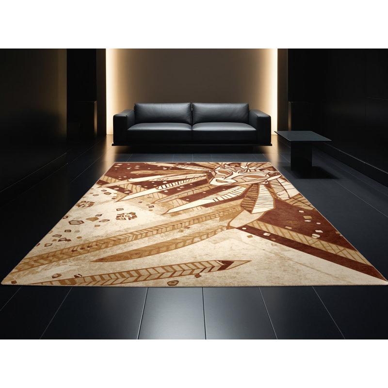 Soft Plush Forbell Mardi Gras Float Global Inspired Geometric Area Rug in Beige – Beige Binding, 8x12