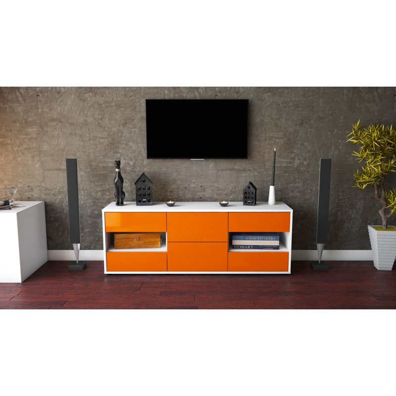 Ybanez Unfinished TV Stand for TVs up to 60, High-gloss Orange / Matte White