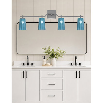 Barre d'éclairage de salle de bain 4 lumières Bryan au fini graphite avec verre dégradé bleu l 4,5 po x H 6,5 po