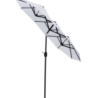 Double Patio Umbrella 9.5' - Sumptuous Outdoor Market With Push Button Tilt And Crank, 3 Air Vents, 12 Ribs For Garden, Deck, Pool White Compelling Tilt, Vents & Garden Deck