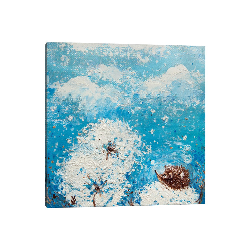 Hedgehog and Dandelions 1 Piece Painting on Canvas, 30.48 cm H x 30.48 cm W, Wrapped Canvas