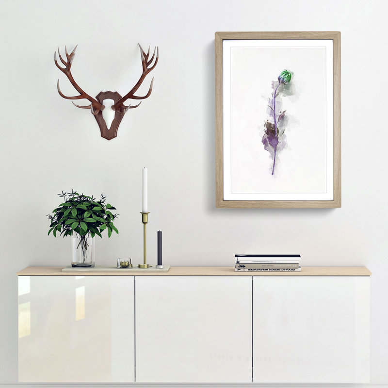 A Single Purple Flower in Abstract - Picture Frame Graphic Art Print, 65cm H x 48cm W x 2cm D, Oak Framed