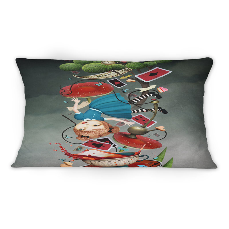 Alice au pays des merveilles, chute dans le trou du lapin - Coussin décoratif pour enfants 12 "x 20"