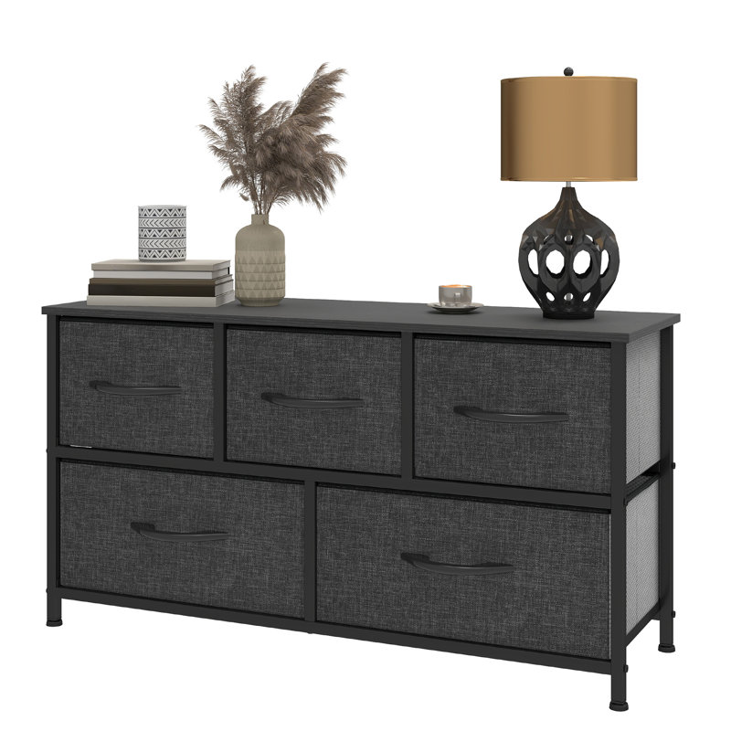Kathiria 39.4"W 5 Drawer Small Dresser, Dark Gray