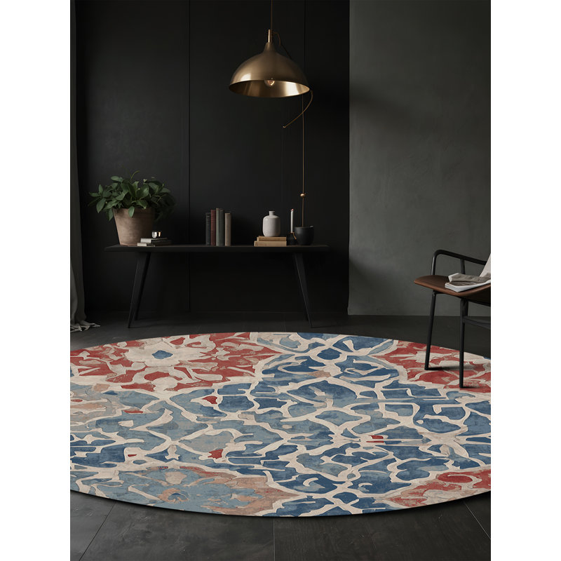 Machine Washable Gray Area Rug, Round 5'