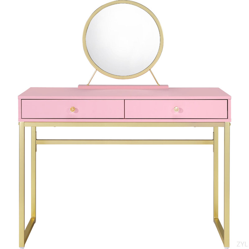 Bureau de coiffeuse 2 tiroirs avec miroir et plateau à bijoux