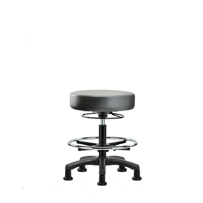 Adjustable Height Ergonomic Lab Stool with Footring Pedestal Base, Sterling, Stationary Glides