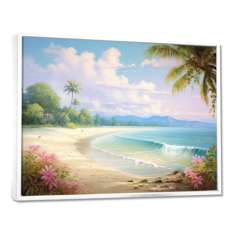 Rourke - plage et océan, art mural, H 12 po x l 20 po x P 1 po, Toile encadrée flottée blanche