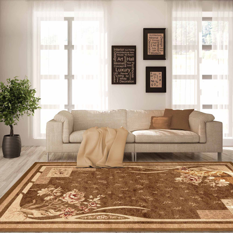 Brisco 100% Polypropylene Minimalist Modern Floral Block Power-Loomed Indoor Area Rug, Rectangle 5' x 8'