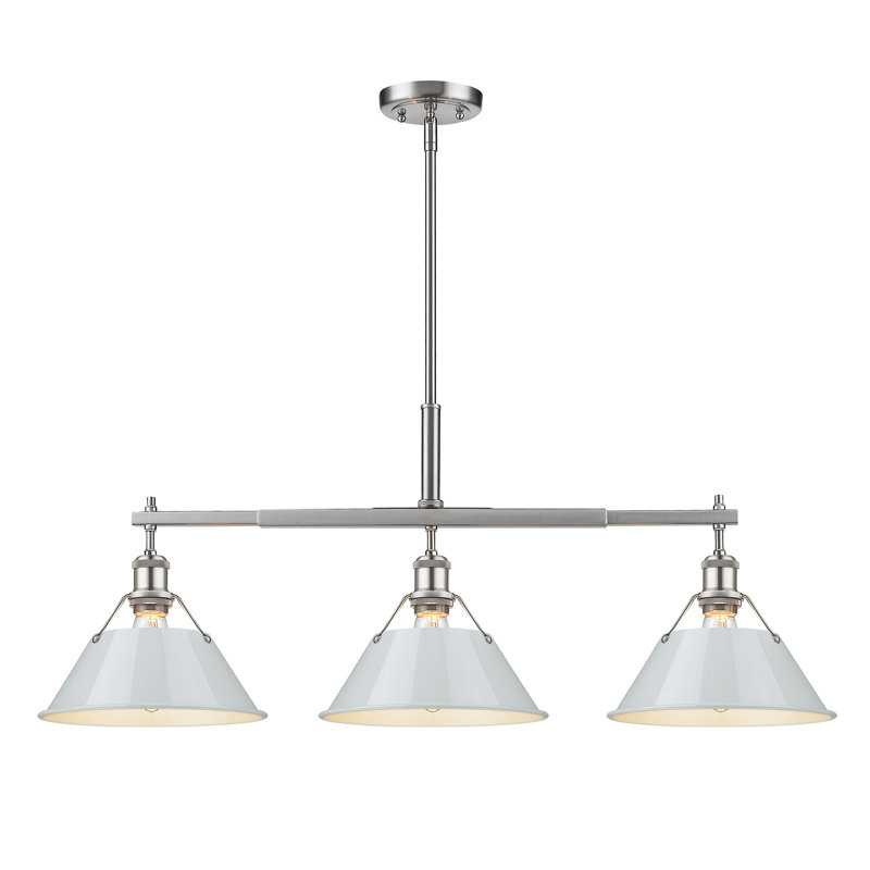 Luminaire suspendu linéaire à 3 lumières pour îlot de cuisine Weatherford, Étain, Bleu sombre