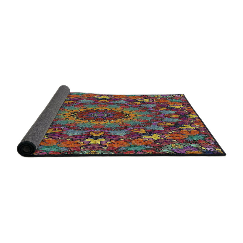 Tapis bleu/jaune/rose à tisser électrique, Rond 4 pi