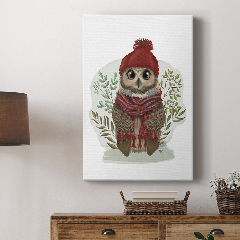 Chouette en écharpe tartan - galerie sur mesure, H 12 po x l 8 po