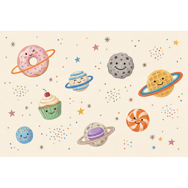 Décoration murale amovible Space Desserts Donut Planète Kawaii, 140 po x 108 po, Non tissé