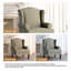 Fauteuil à oreilles rembourré en lin brun clair avec accoudoirs roulés et pieds en bois massif Duward-1476103145