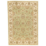 Hand Knotted Wool Area Rug in Light Green And Cream