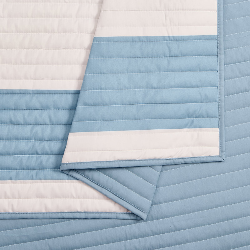 Ensemble de courtepointe réversible en microfibre à rayures bleues / blanches Lavelle, Simple extra long