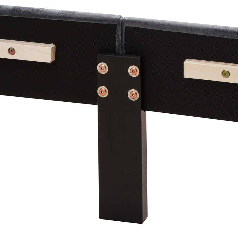 Queen Sized Platform Bed With Gray Velvet Fabric And Winged Design Feature Exquisite Head Surface
