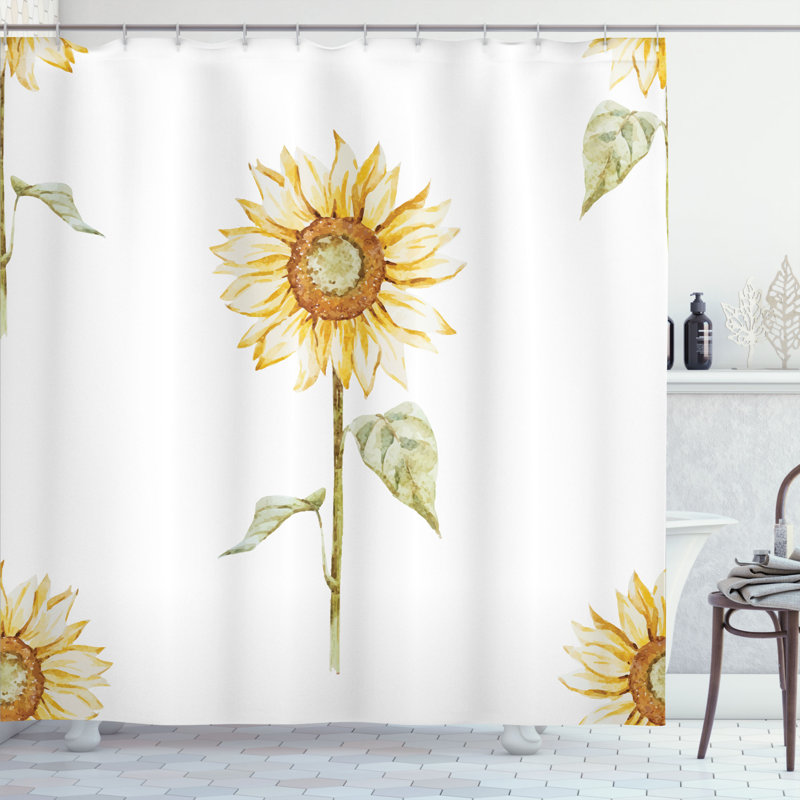 Ensemble de rideau de douche et crochets Sunflower, H 70 po x l 69 po