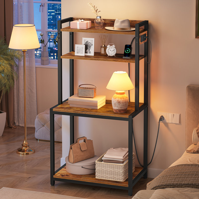4-Tier Printer Stand with Outlet, Adjustable Shelf & Anti-Tip Kit, Large Storage Organizer, Tall Printer Shelf, for Office, Kitchen, Living Room