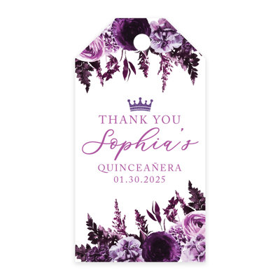Étiquettes personnalisées personnalisables avec cordes, fleurs mauves, étiquettes-cadeaux classiques, paquet de 40