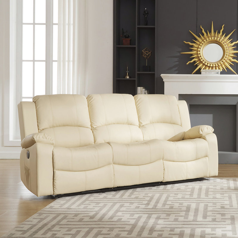 Abdoul 3 Seater Sofa, Cream Faux Leather