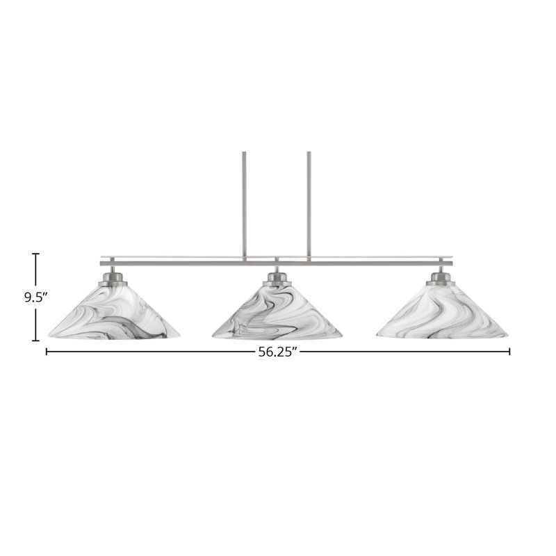 Odyssey 3 Light Bar Round Fitter Shown In Brushed Nickel Finish With 16" Onyx Swirl Glass