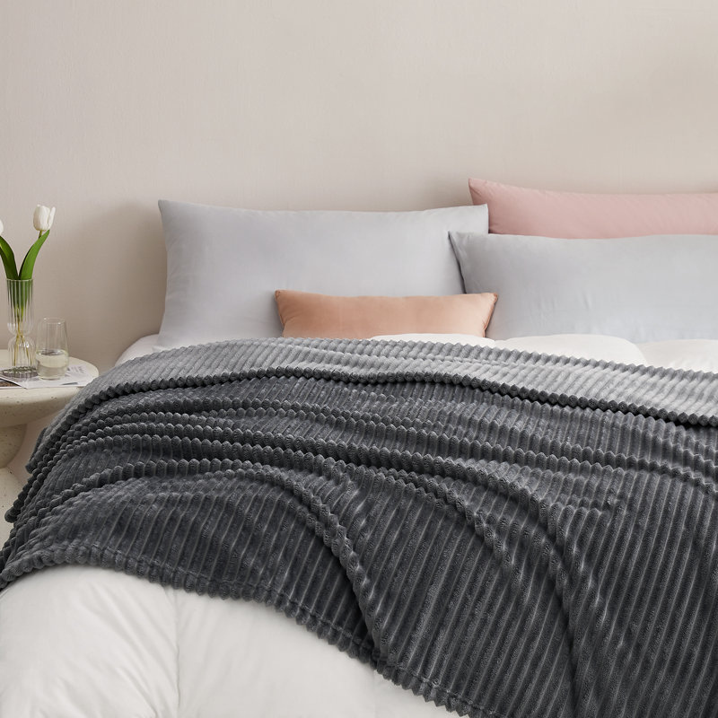 Fleece Fluffy Throw Blanket For Couch, Dark Gray