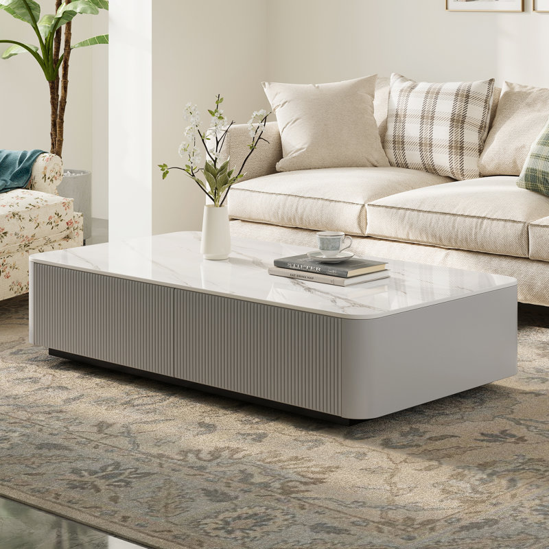 Beige Faux Marble Coffee Table, Gray/Black