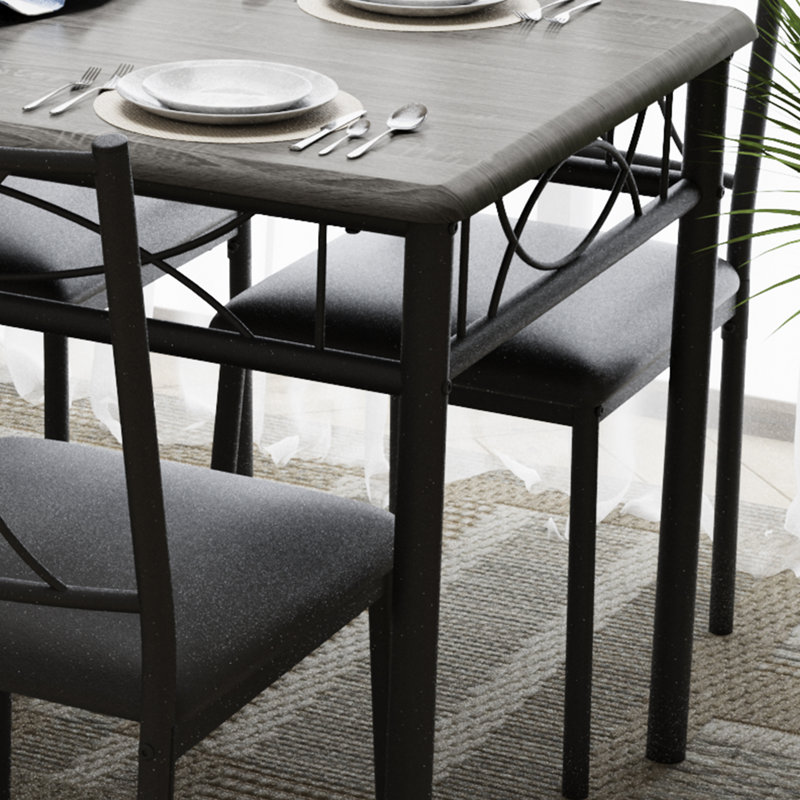 Ensemble de salle à manger 5 pièces pour 4 personnes, table de cuisine rectangulaire avec 4 chaises rembourrées - Structure en métal et plateau en MDF - Coin repas gain de place idéal pour les petits appartements/coins repas - Gris