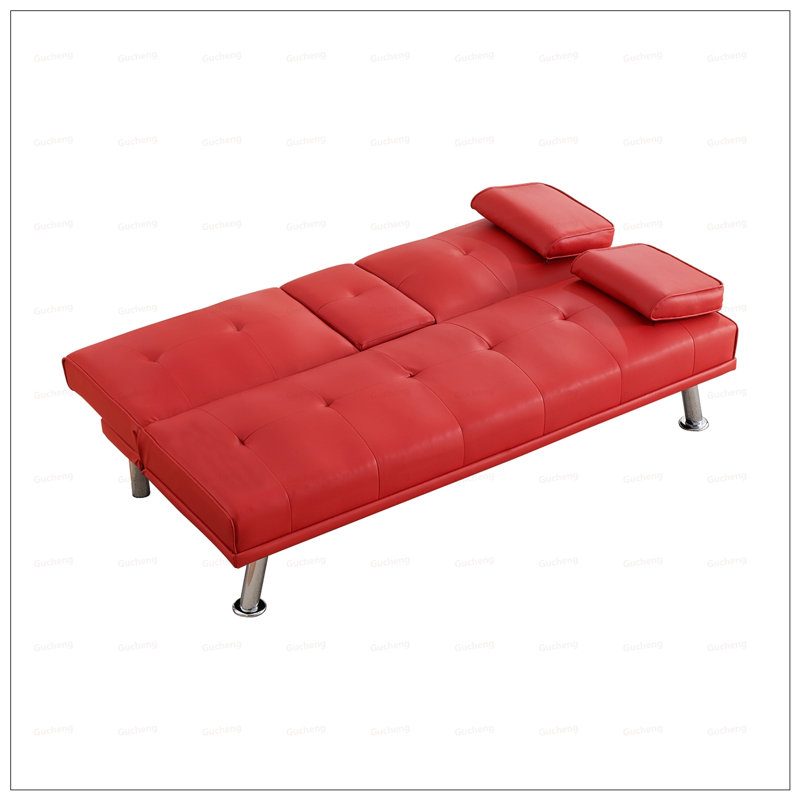 Canapé-lit pliant multifonctionnel avec table basse assortie pour des espaces de vie compacts et élégants, Rouge