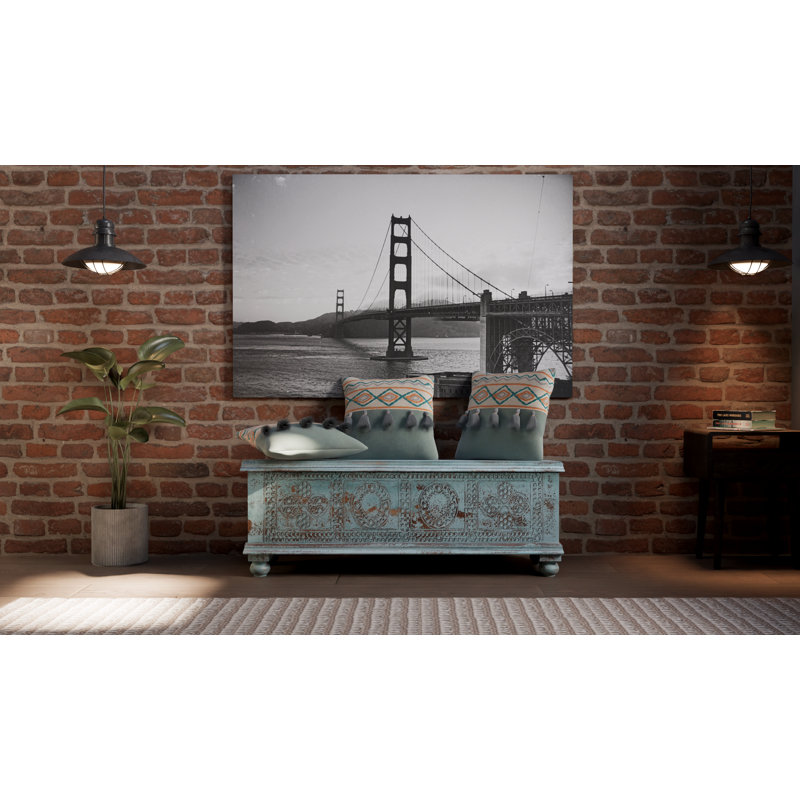 Aarohi Bonney Carved Storage Bench, Pastel Blue