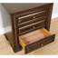 Table de chevet 3 tiroirs, finition cerisier brun, et puissance, incrustation de bois, veilleuse, anglais, tiroirs de chambre à coucher, ports intégrés,