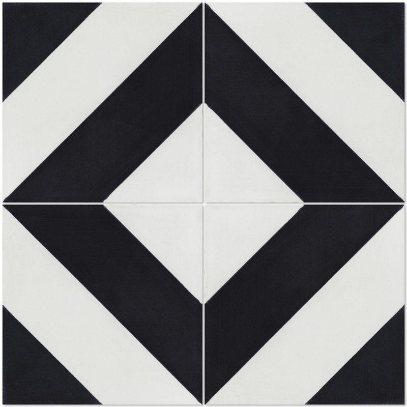 Diagonal Four A 8" x 8" Patterned Wall & Floor Tile, Black/White