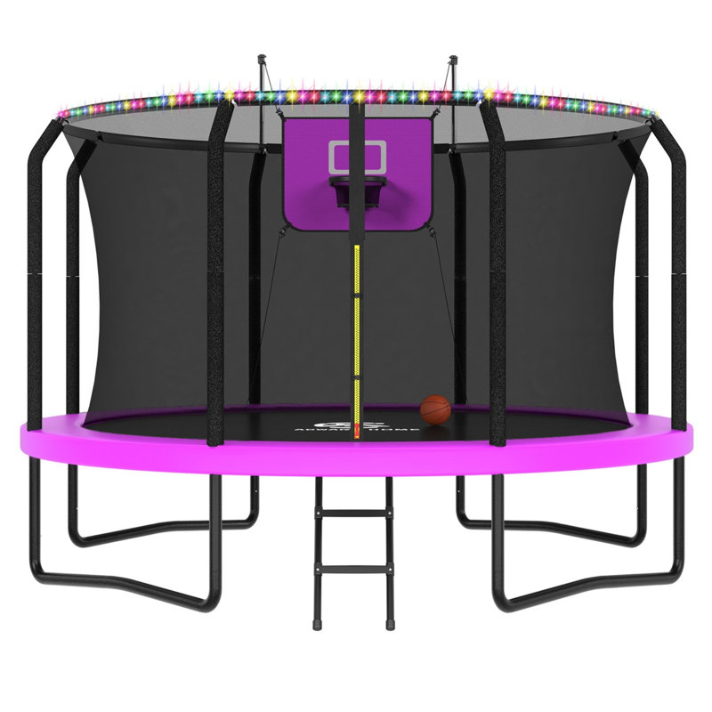 Trampoline mauve 12 pieds Acwarm Home 2026 - 1500 lb, Astm, avec ensemble de basketball léger à DEL, filet, échelle et coussin