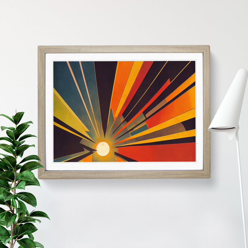 Abstract Sunset Sun Vol.8 - Framed Print, 46cm H x 64cm W x 2cm D, Oak Framed