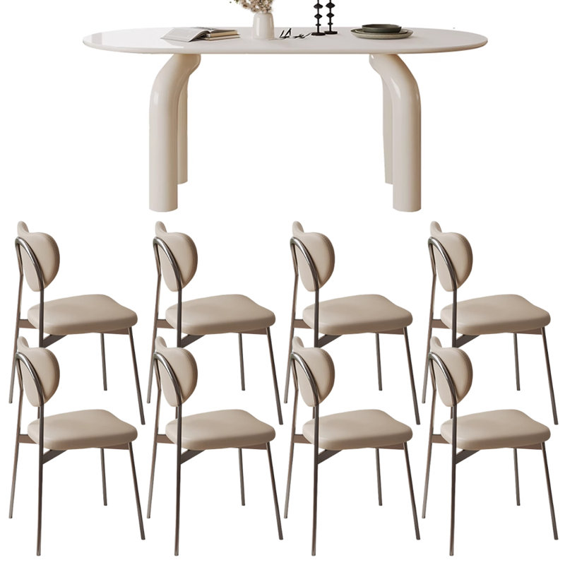 Ensemble de table de salle à manger ovale crème