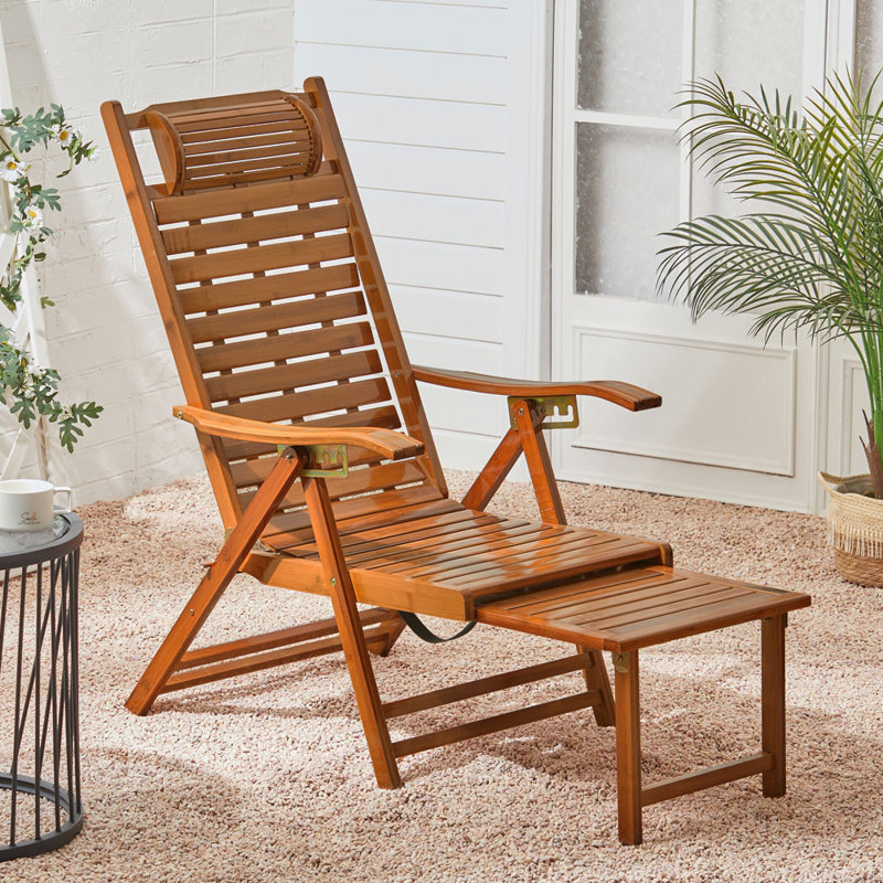 Dimmitt Reclining Bamboo Sun Lounger, Brown