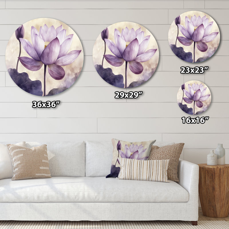 Décoration murale lavande lotus I - zen mauve, H 29 po x l 29 po