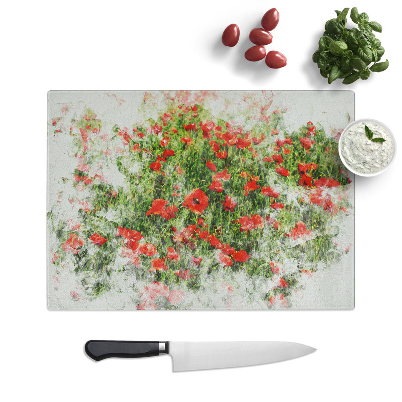 Field of Poppies Vol.2 Watercolour Chopping Board, 0.4cm H x 20cm W x 28.5cm L