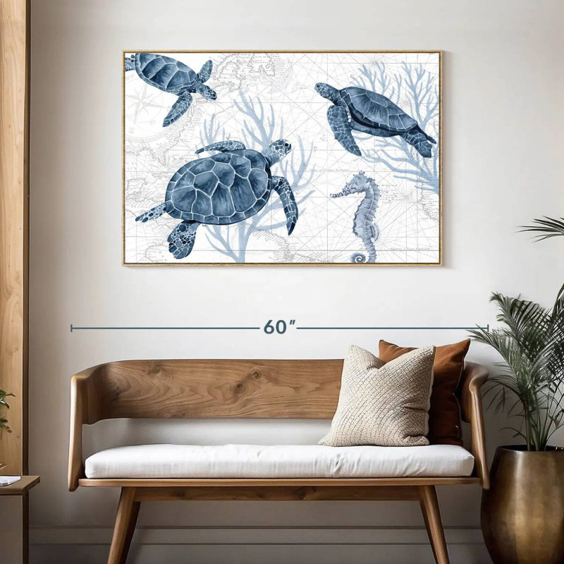 Bleu profond I sur blanc, Cadre flottant en bois naturel, 13 po x 9 po