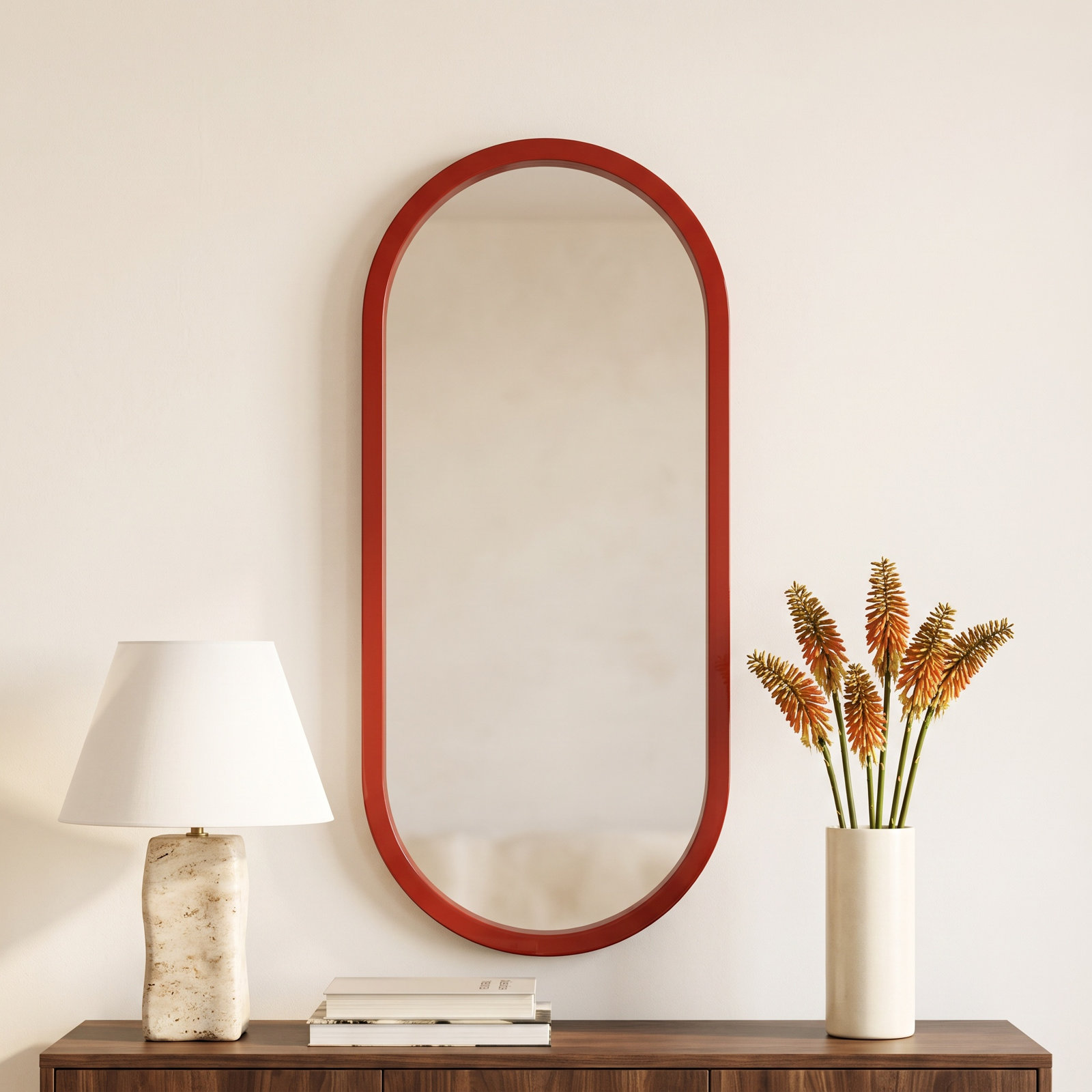 Osman Glossy Intense Rust Wall Mirror, Red
