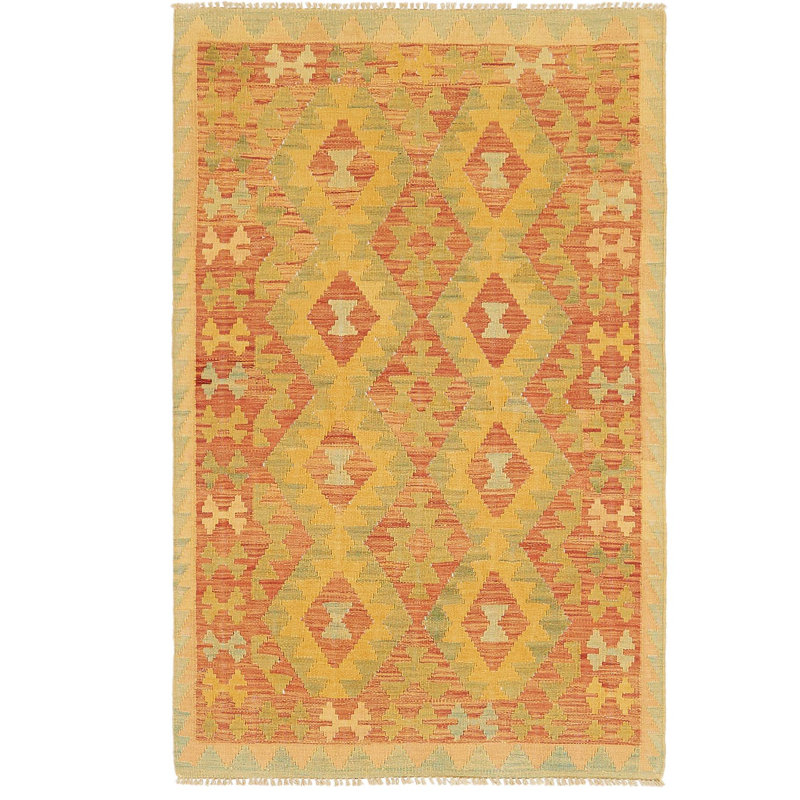 Tapis en laine rouge 3 pi x 5 pi 2 po one-of-kind main-noué la new age Elland