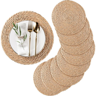 Round Woven Placemats Set Of 8 Natural Water Hyacinth Place Mats Rattan Placemats Wicker Placemats Farmhouse Boho Braided Heat Resistant Outdoor Placemat Table Place Mats Set Of 8