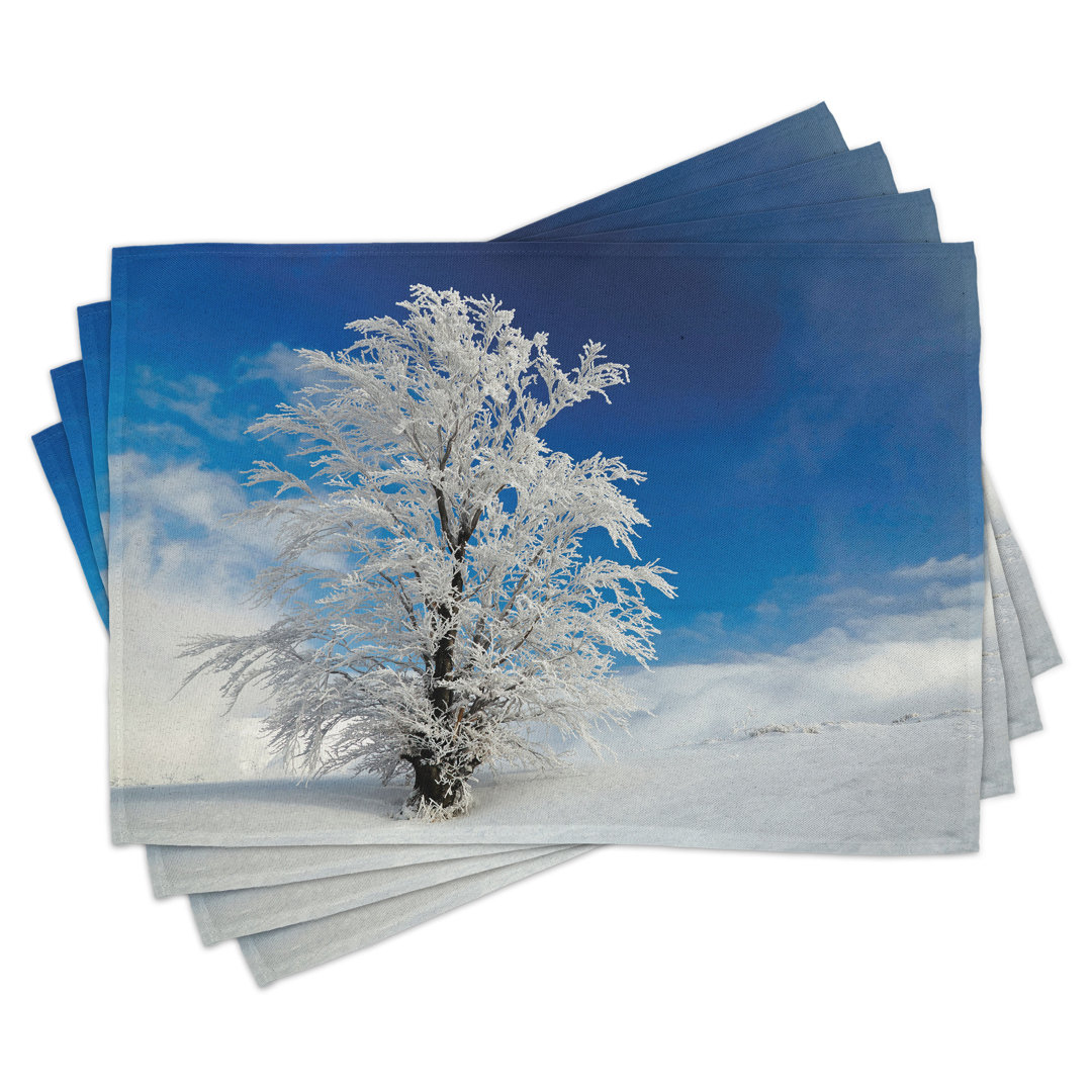 Platzmatten, Einsamer Baum Rural Land, Winter, Blau Weiss