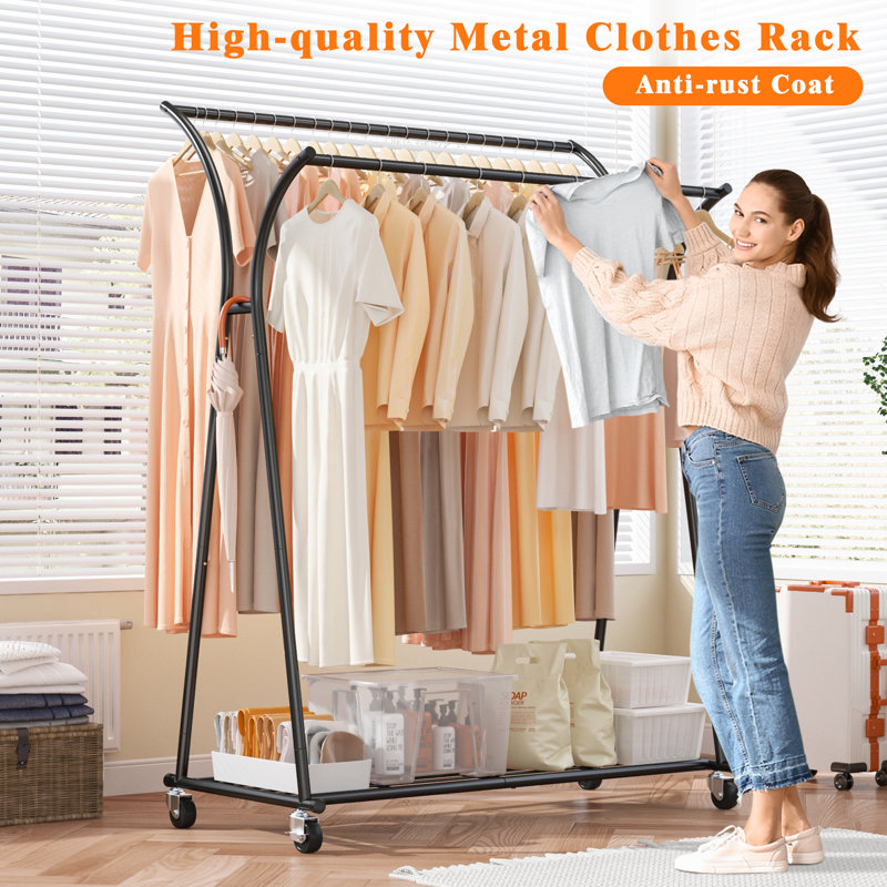 Madelein Rolling Clothes Racks, Heavy Duty Garment Rack, Clothing Rack with  Wheels and Casters Black