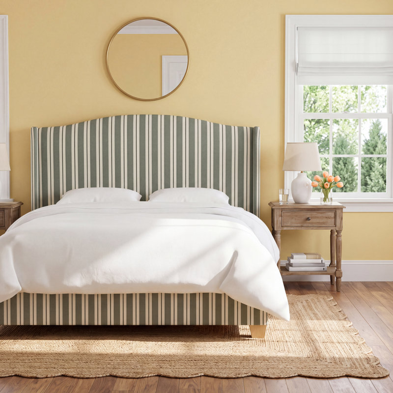 Allis Upholstered Low Profile Standard Bed, King, Anderson Stripe Green