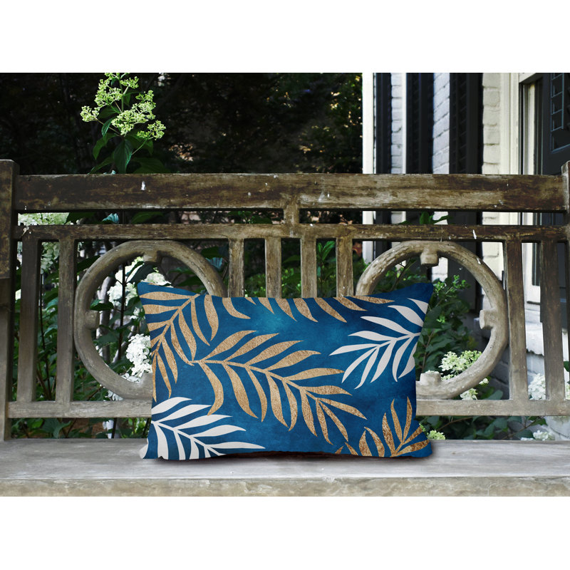 Coussin lombaire intérieur / extérieur Bobo Fern, Turquoise / or / blanc