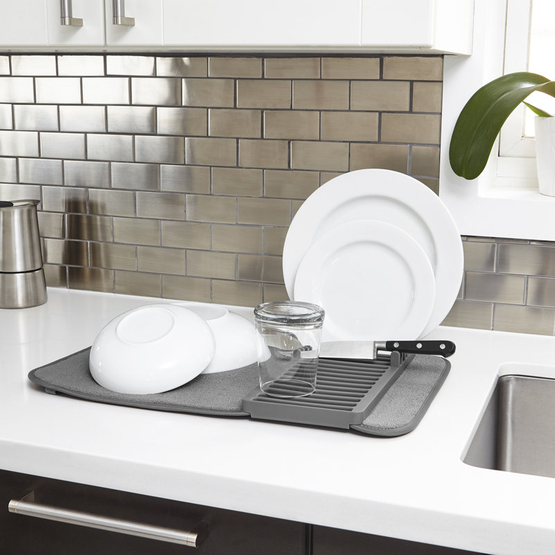 Charcoal Foldable Microfiber Dish Drying Rack with Mat