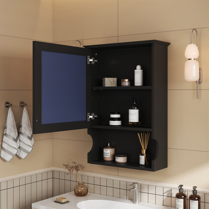 Armoire de rangement de salle de bain murale 20 "avec miroir, Noir